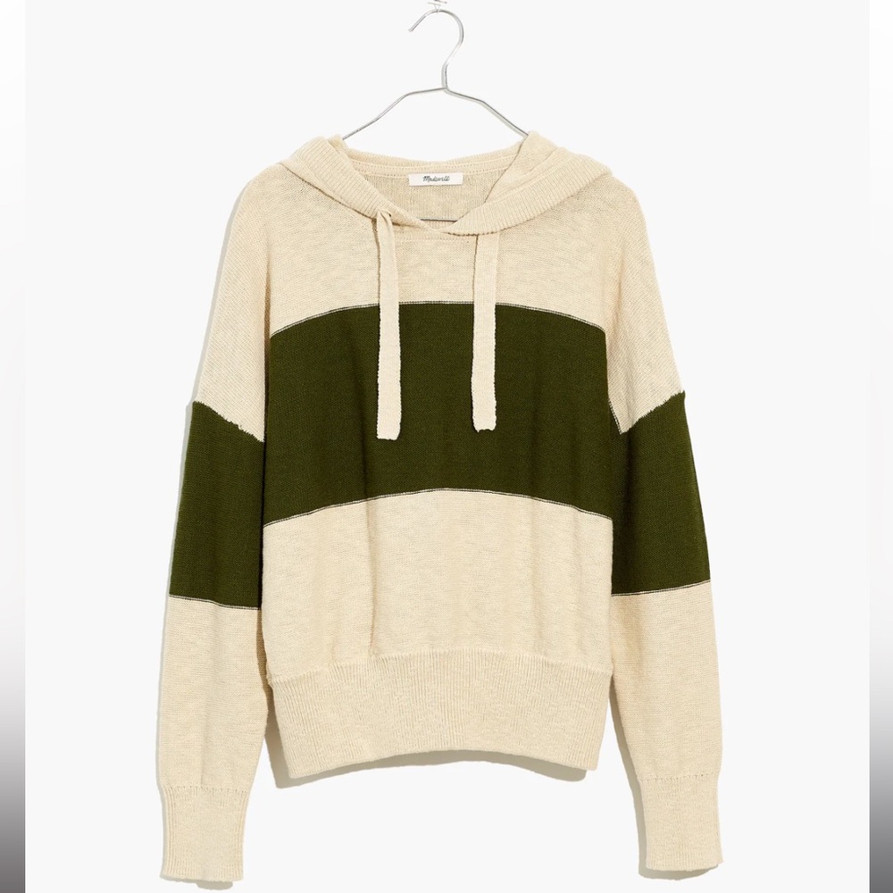 Madewell Clairview Hoodie Sweater in Colorblock Heather Artichoke